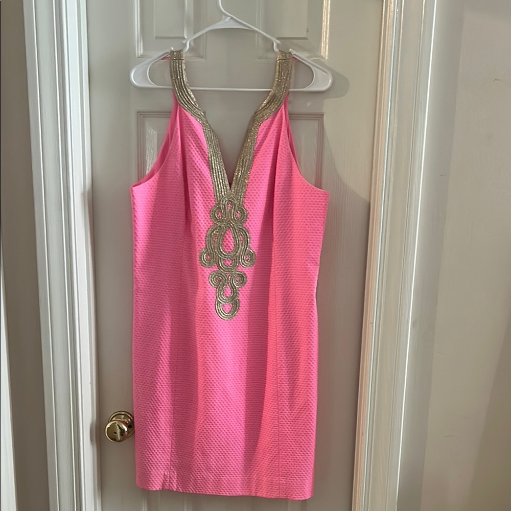 Lilly Pulitzer Pink Dress with Gold Accents size 14